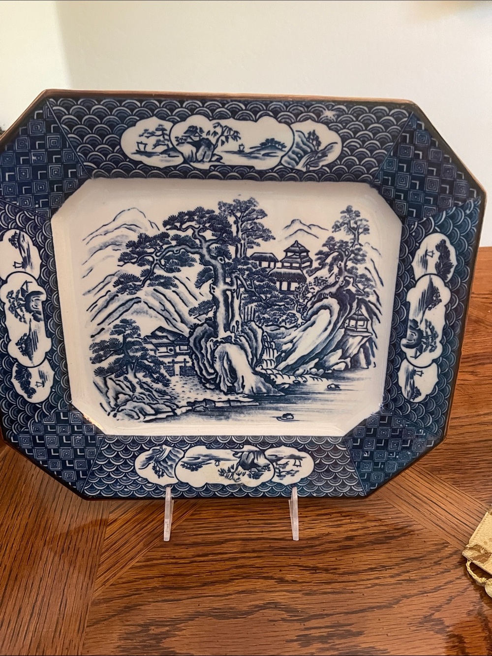 Japna Blue and White Porcelain Serving Platter with Scenic Landscape